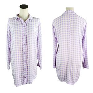 Live To Be Spoiled Purple Blouse Womens Size L Gingham Longline Boho Cottagecore